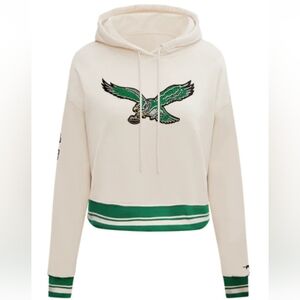 Women's Philadelphia Eagles RETRO Cropped Kelly Green Cream Hoodie NWT